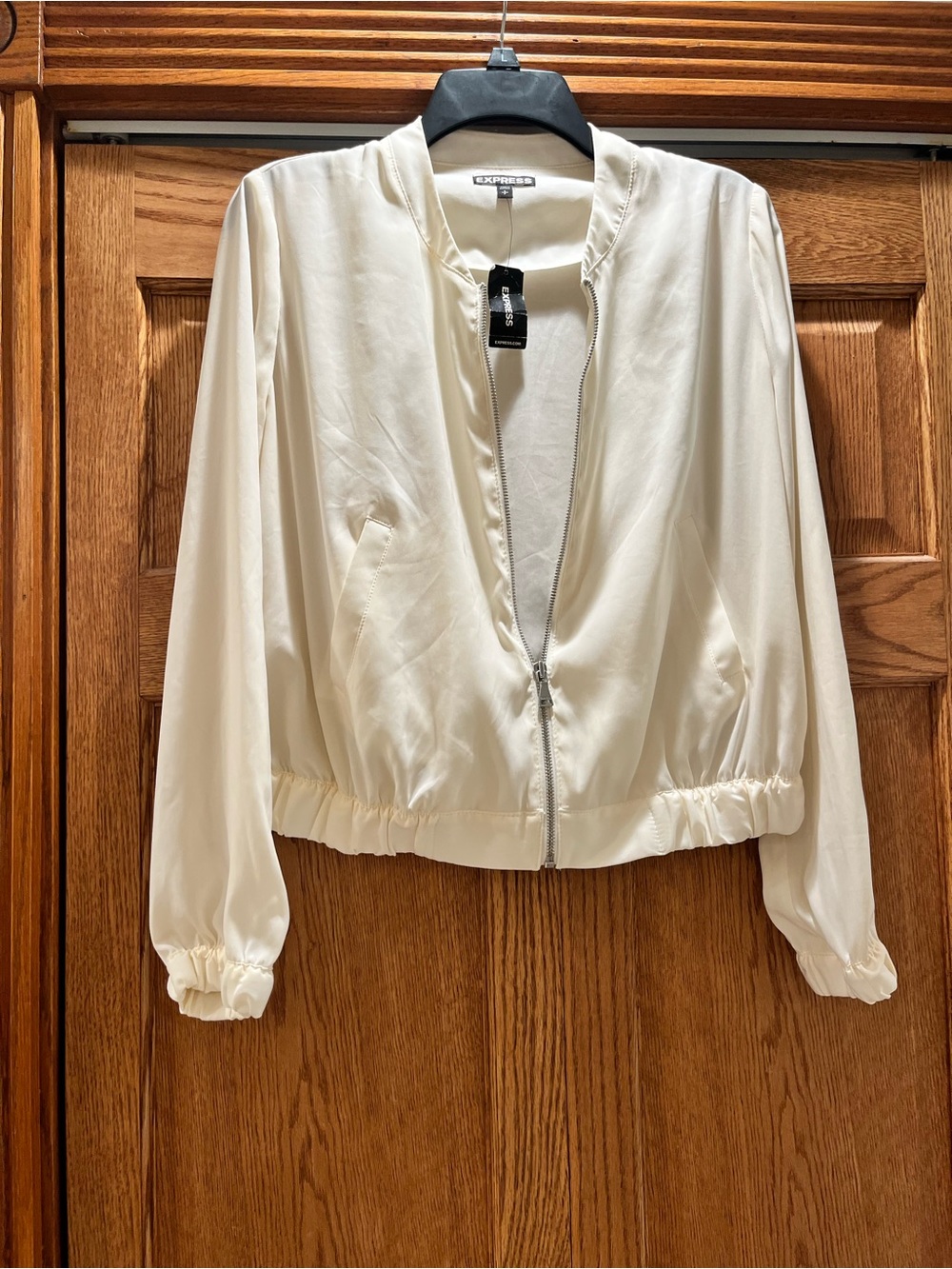 Express Ivory Zip-Front Bomber Jacket
